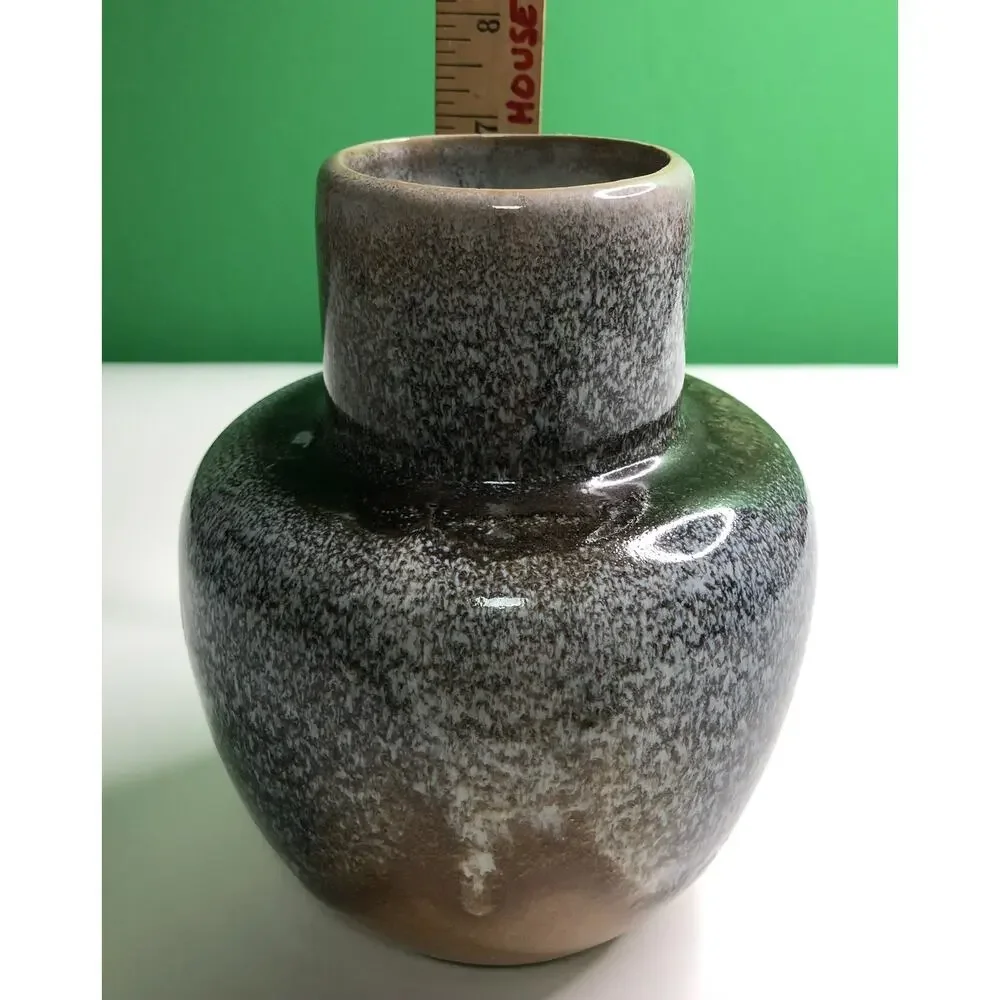 Vintage MCM Royal Hickman Pottery Vase Unique Brown Blue Cream Tan Glaze Haeger